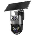Camera de supraveghere dubla WiFi cu panou solar, 20X ZOOM optic, exterior/interior, rotire, leduri lumina, comunicare bidirectionala, alarma, acumulatori incorporati